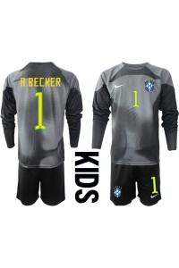 Fotbalové Dres Brazílie Alisson Becker #1 Brankářské Dětské Domácí Oblečení MS 2022 Dlouhý Rukáv (+ trenýrky)